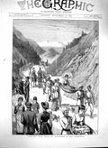 Original Old Antique Print 1880 India People Himalayas Mountains Afternoon 19th