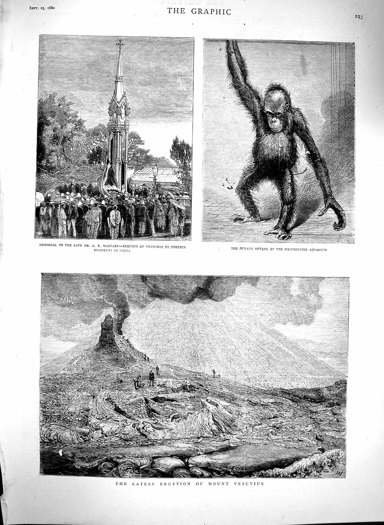 Old Antique Print 1880 Eruption Vesuvius Mountain Volcano Margary Outang 19th