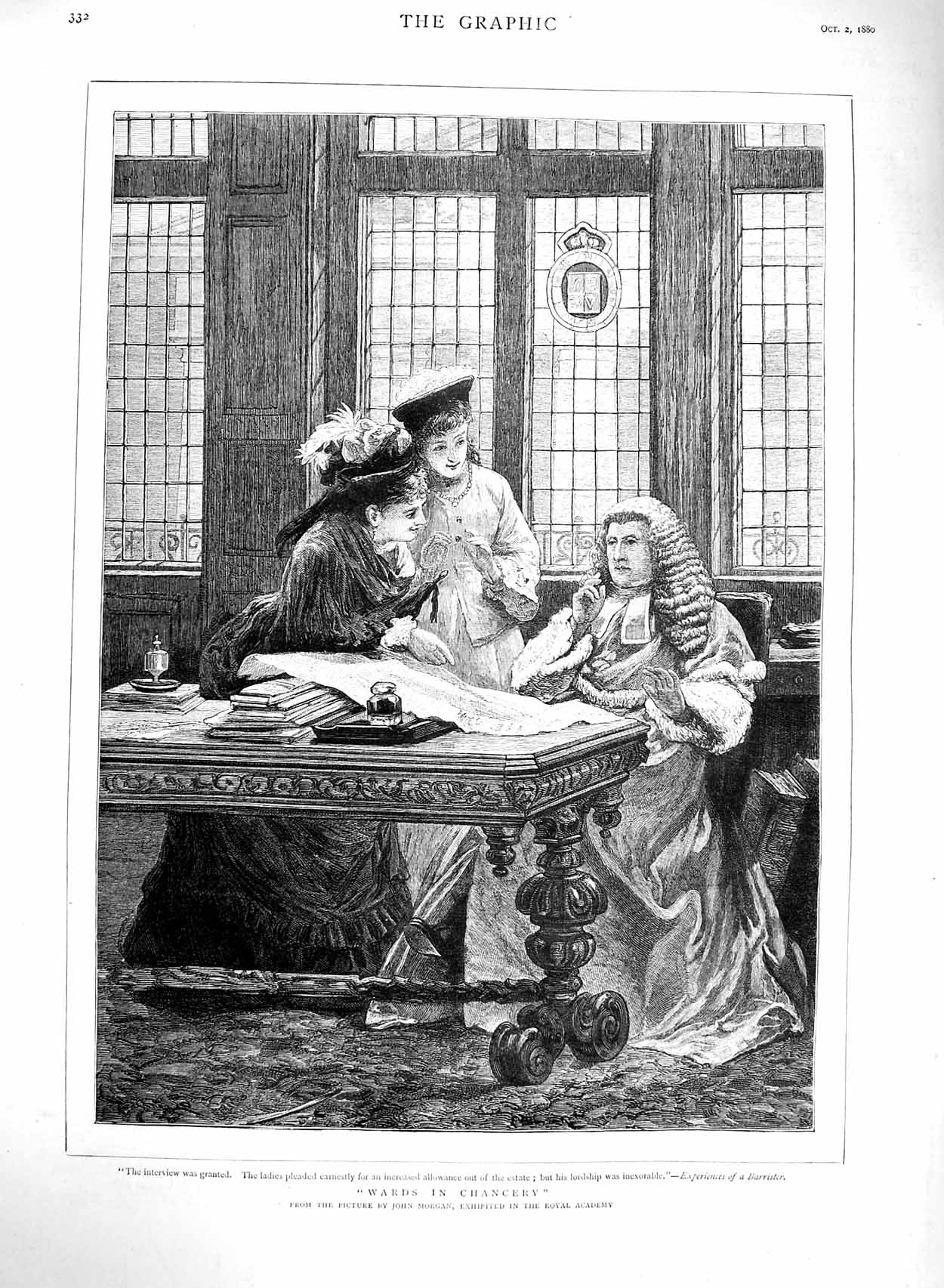 Original Old Antique Print 1880 John Morgan Wards Chancery Ladies Man Wig 19th