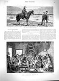 Original Old Antique Print 1880 Chilian Rodeo Capitaz Man Horse Music Victorian