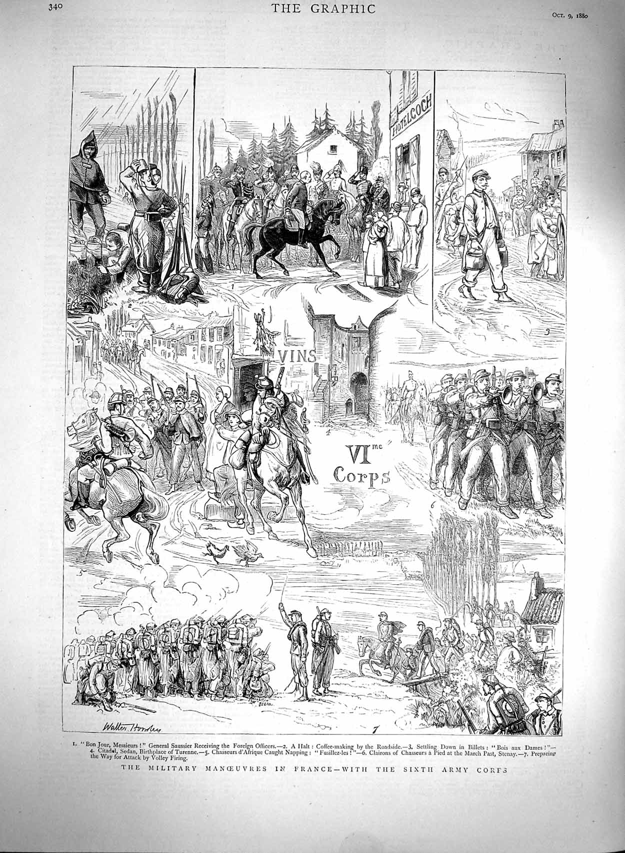 Original Old Antique Print 1880 Military Manoueuvres France Army Corps Siers