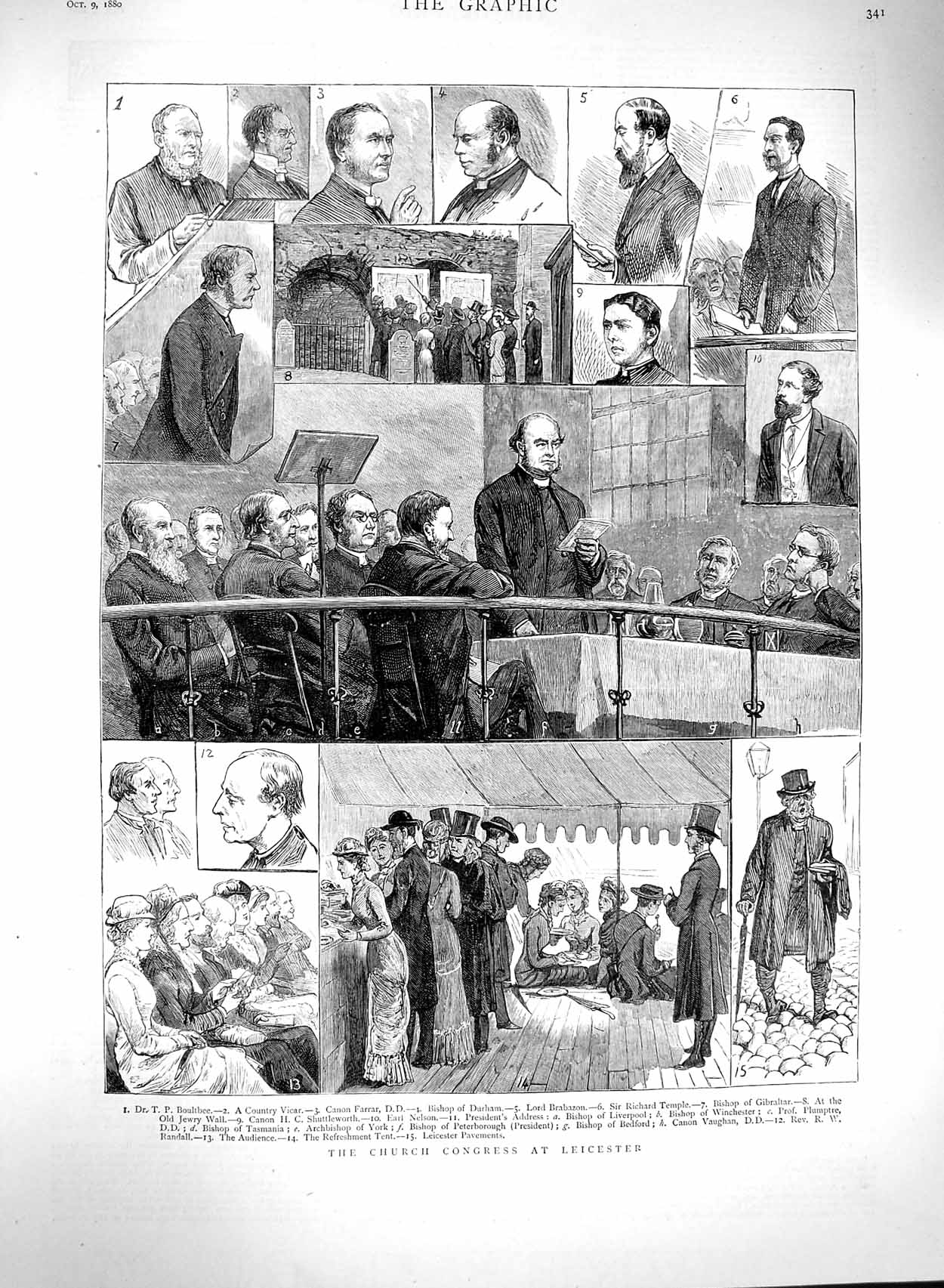 Original Old Antique Print 1880 Church Congress Leicester Boultbee Canon Farrar