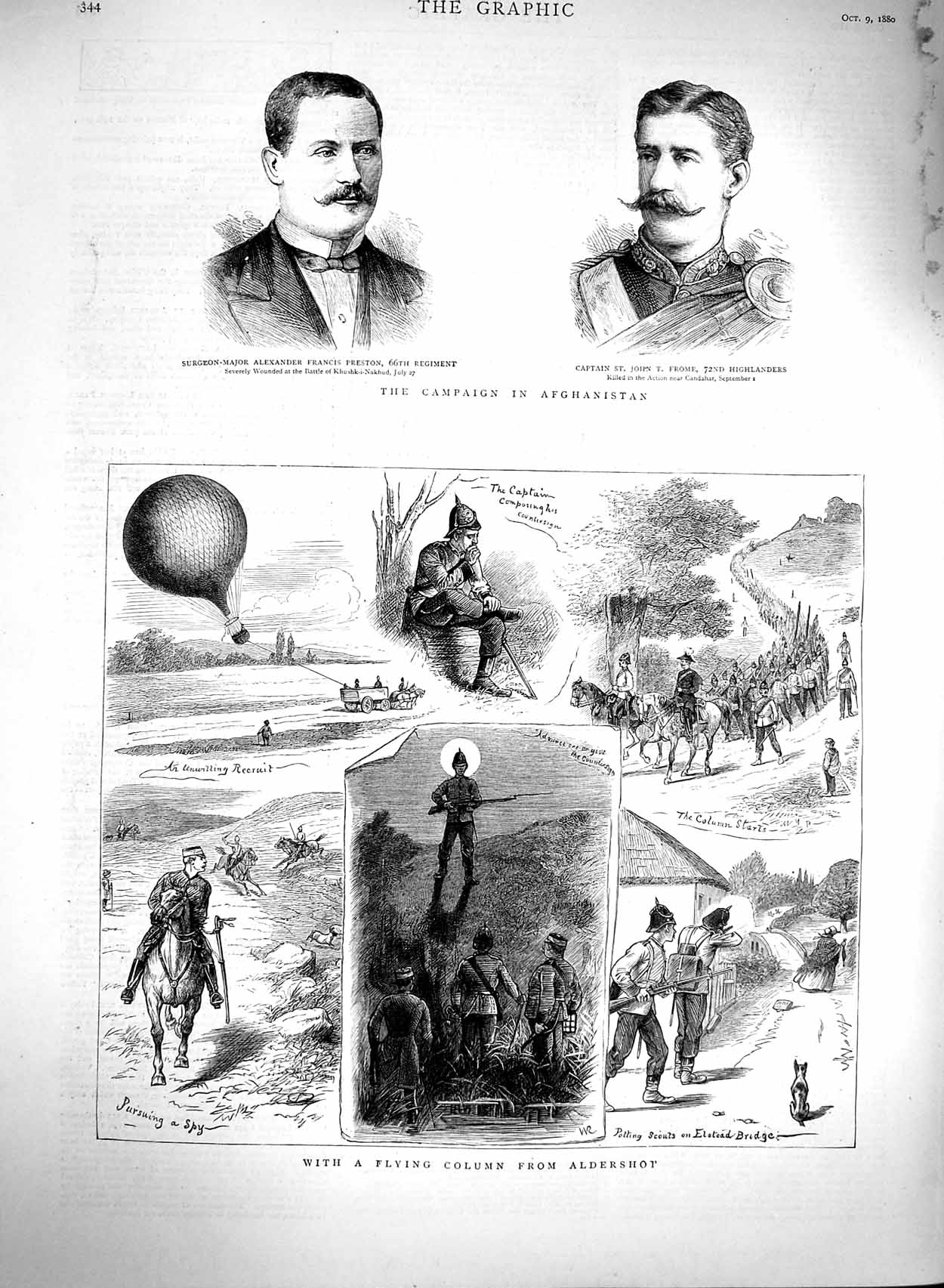 Original Old Antique Print 1880 Afghanistan Preston Frome Aldershot Siers War