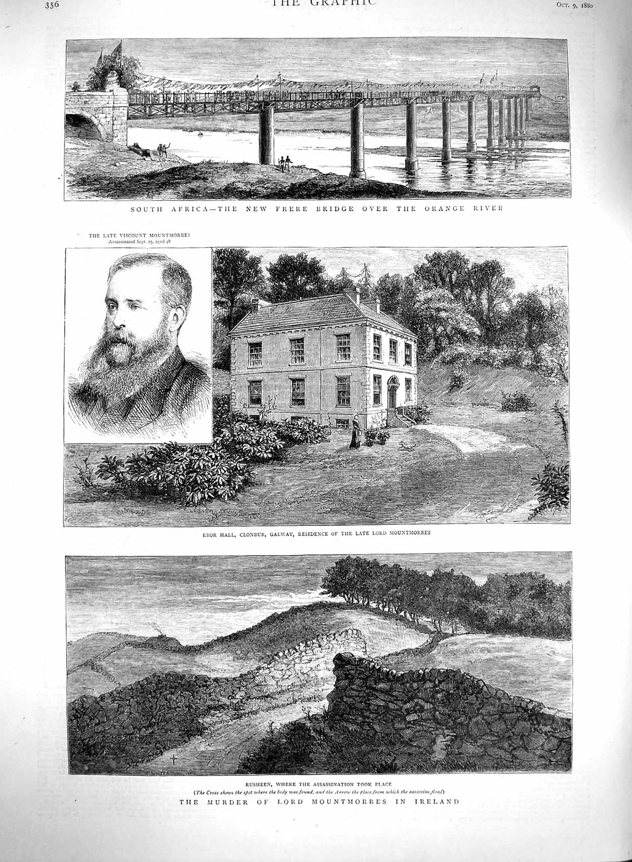 Original Old Antique Print 1880 Africa Frere Bridge Orange River Lord Moun 19th