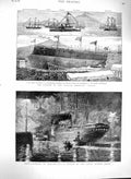 Original Old Antique Print 1880 Italian Ship Italia Humbert Royal Alber 19th