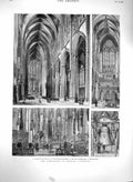 Original Old Antique Print 1880 Cologne Cathedral Architecture Transept Organ