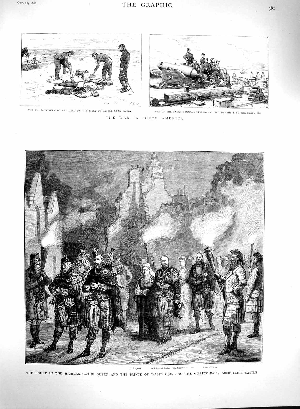 Original Old Antique Print 1880 Scotland Abergeldie Castle Queen Gillies 19th