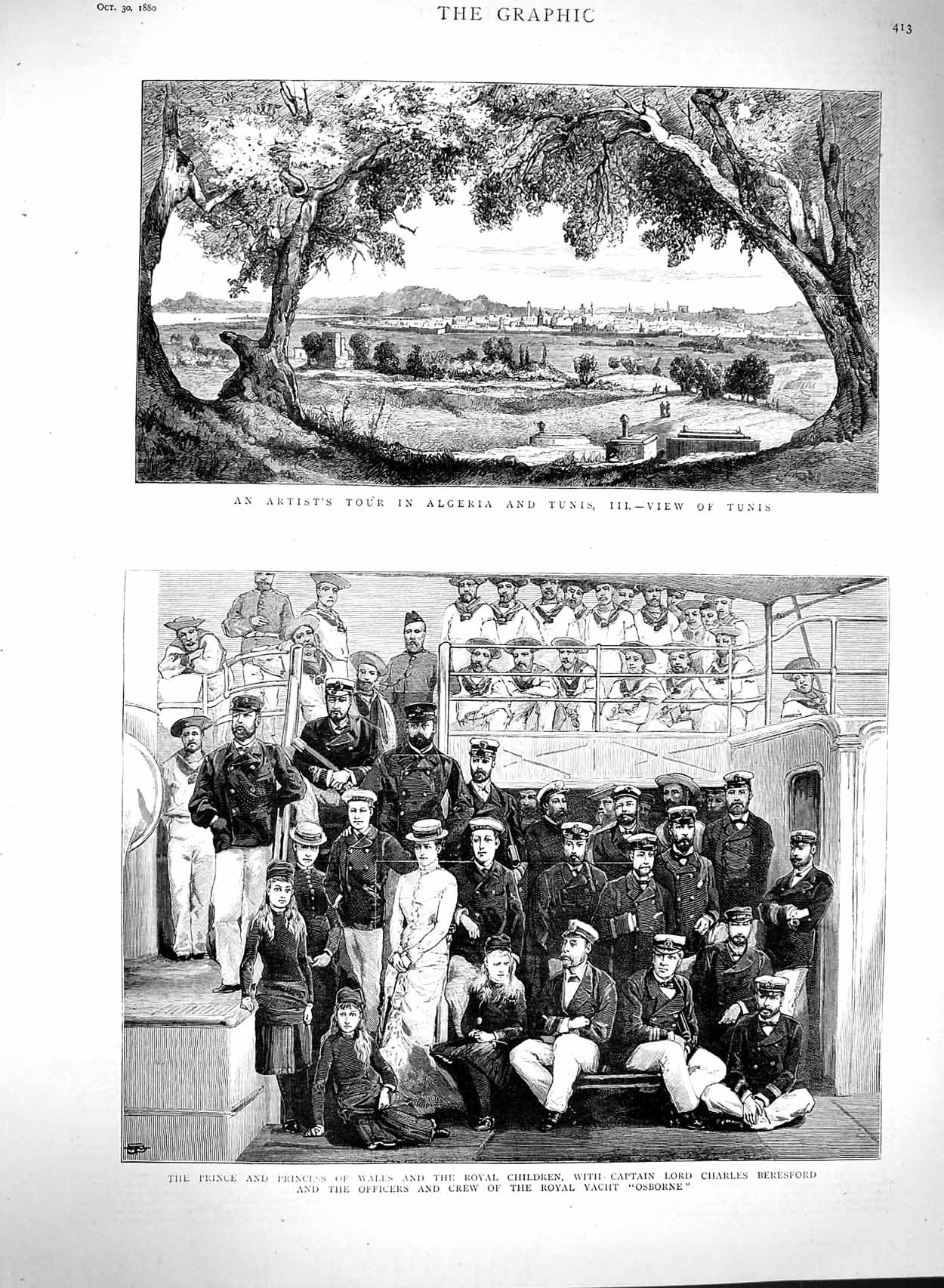 Original Old Antique Print 1880 Prince Wales Osborne Ship Lord Beresfor 19th