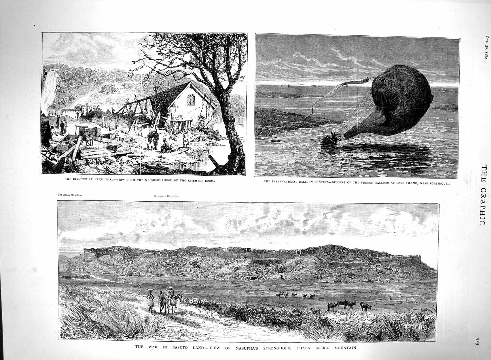 Original Old Antique Print 1880 War Basuto Thaba Bosigo Mountain Balloo 19th
