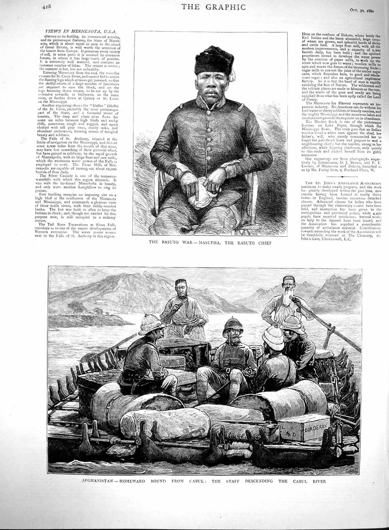 Original Old Antique Print 1880 Basuto War Masupha Chief Afghanistan Cabu 19th