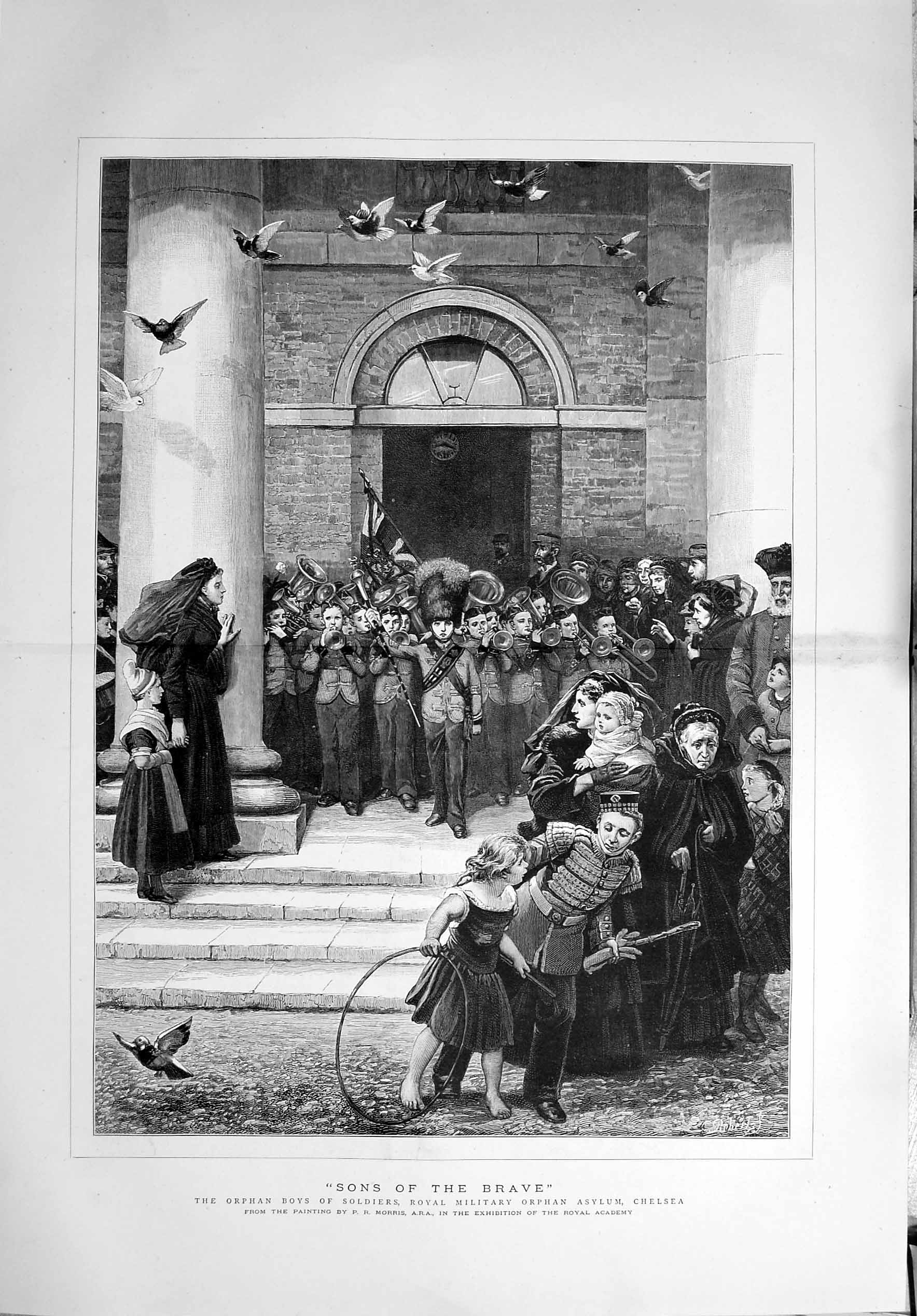 Old Antique Print 1880 Orphan Boys Siers Royal Military Asylum Chelsea 19th