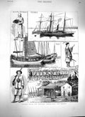 Original Old Antique Print 1880 Chinese Naval Military Private Ships Captai 19th