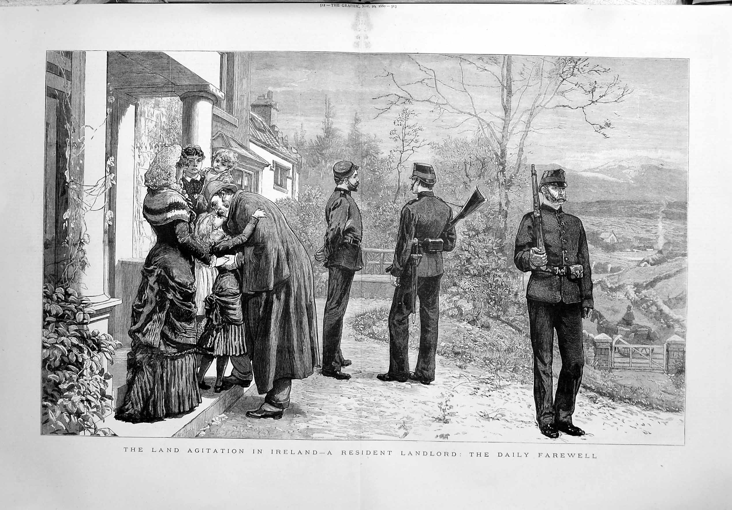 Old Antique Print 1880 Land Agitation Ireland President Landlord Siers 19th