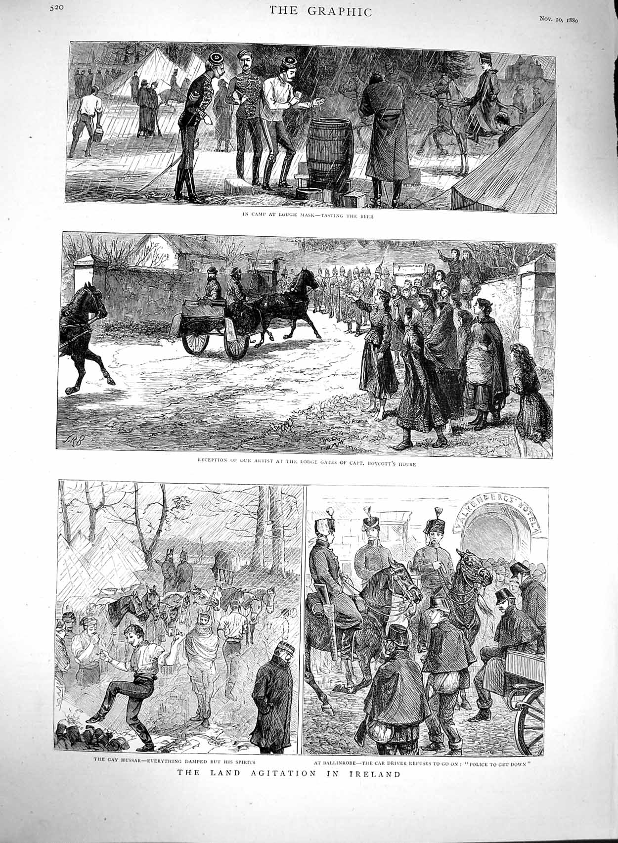 Original Old Antique Print 1880 Land Agitation Ireland Ballinrobe Boycot 19th