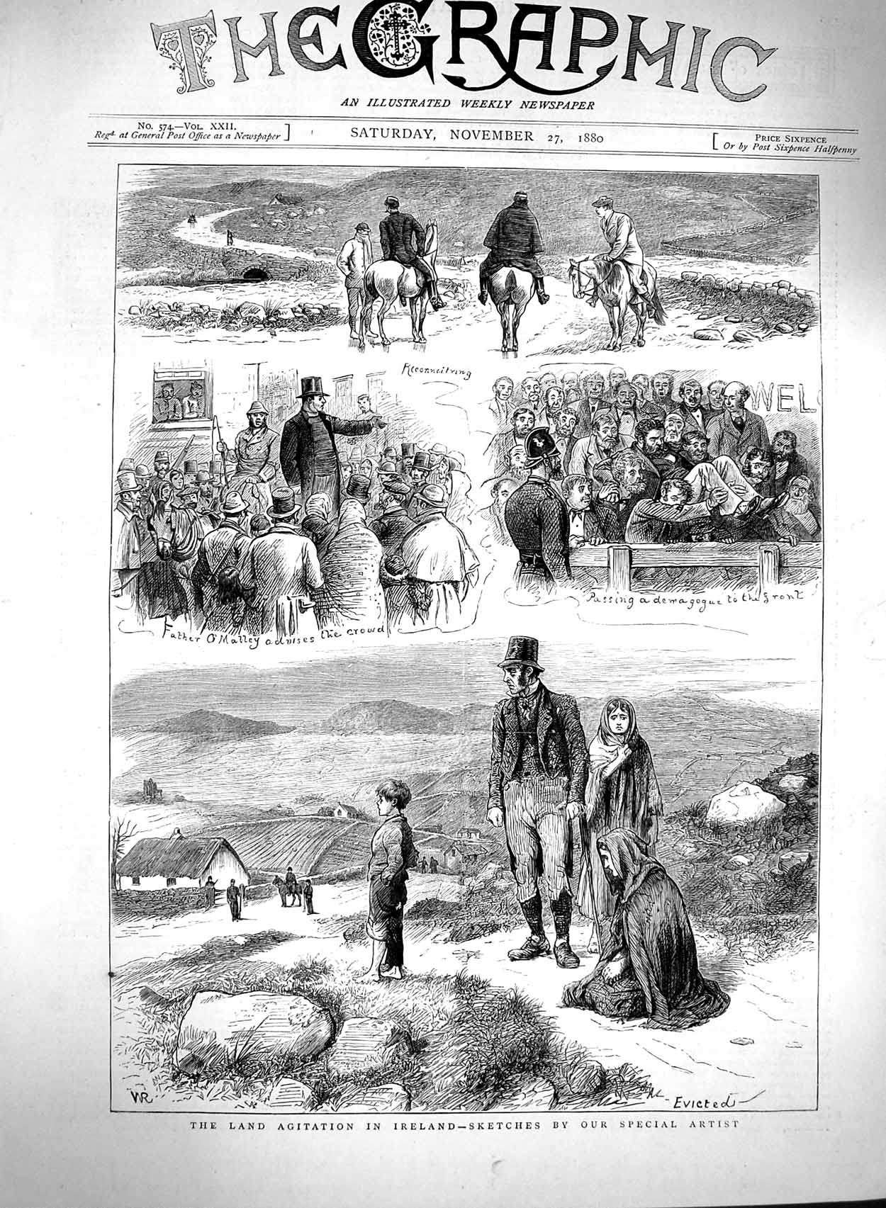 Original Old Antique Print 1880 Land Agitation Ireland Families Father O 19th