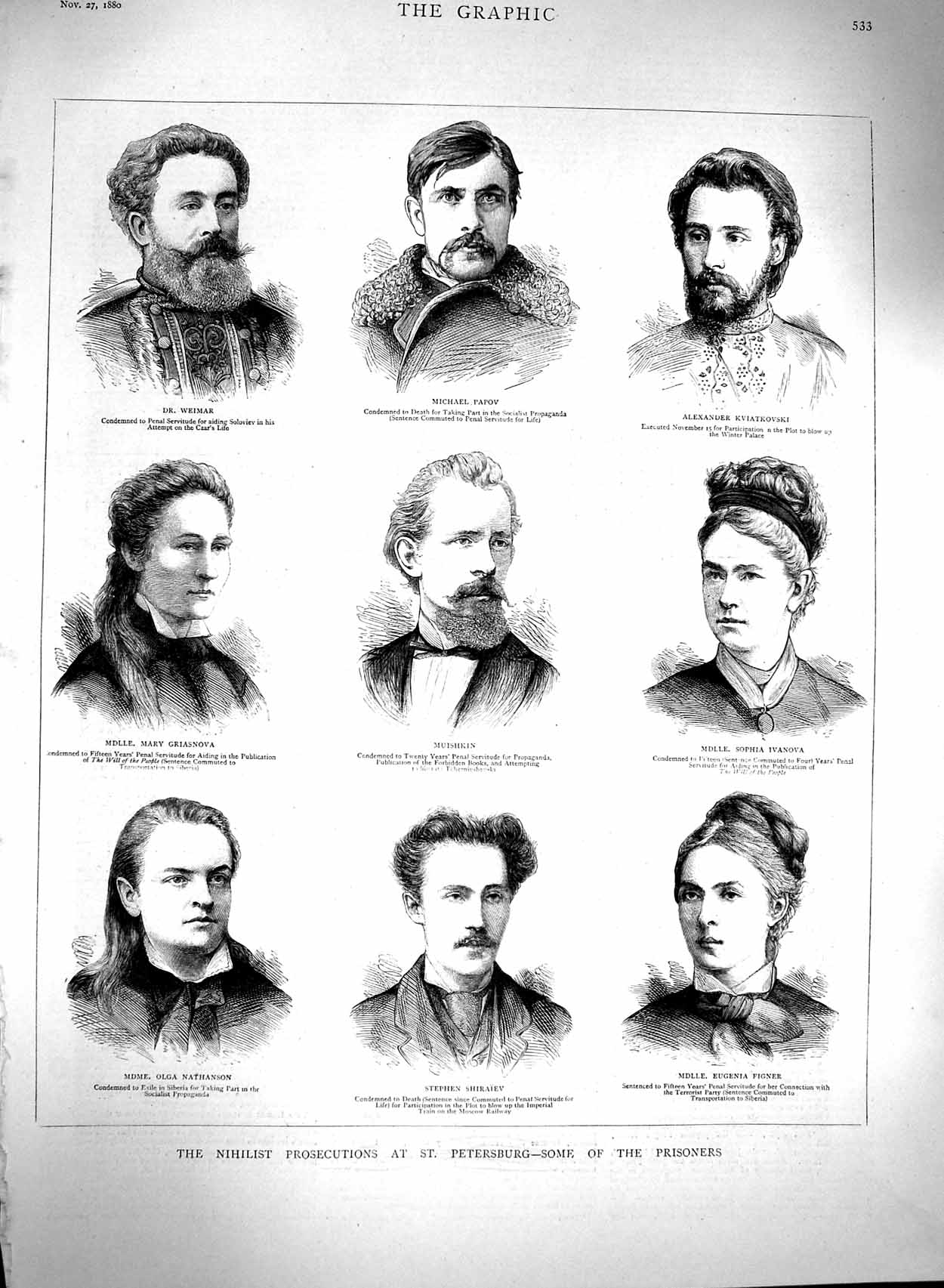Original Old Antique Print 1880 Nihilist Petersburg Wiemar Papov Muishkin S 19th
