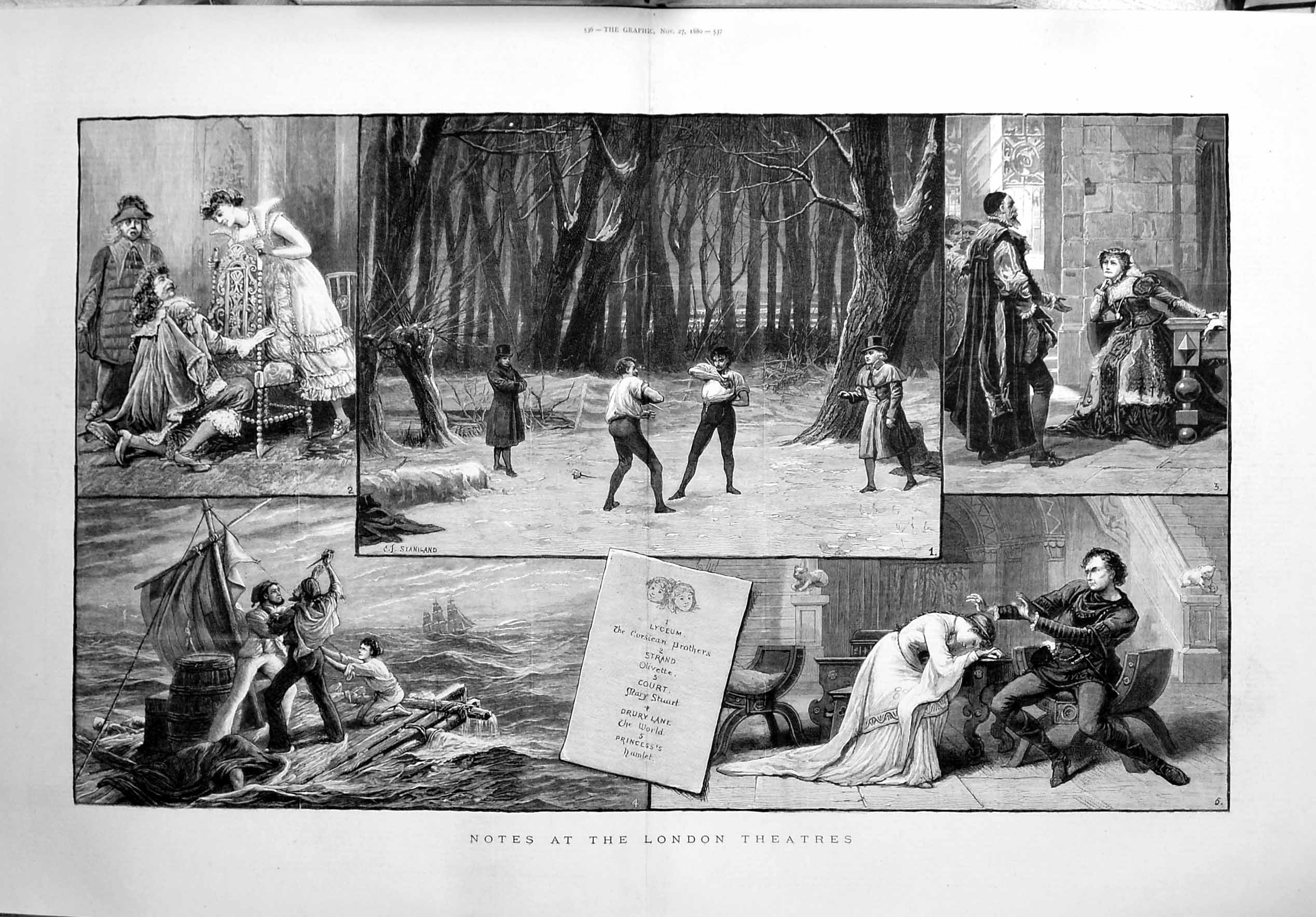 Old Antique Print 1880 London Theatre Lyceum Strand Drury Lane Princess 19th