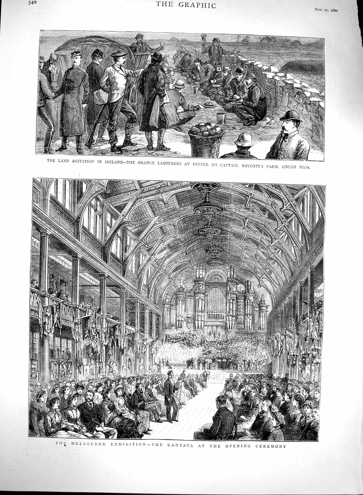 Old Antique Print 1880 Agitation Ireland Boycott Lough Australia Cantata 19th
