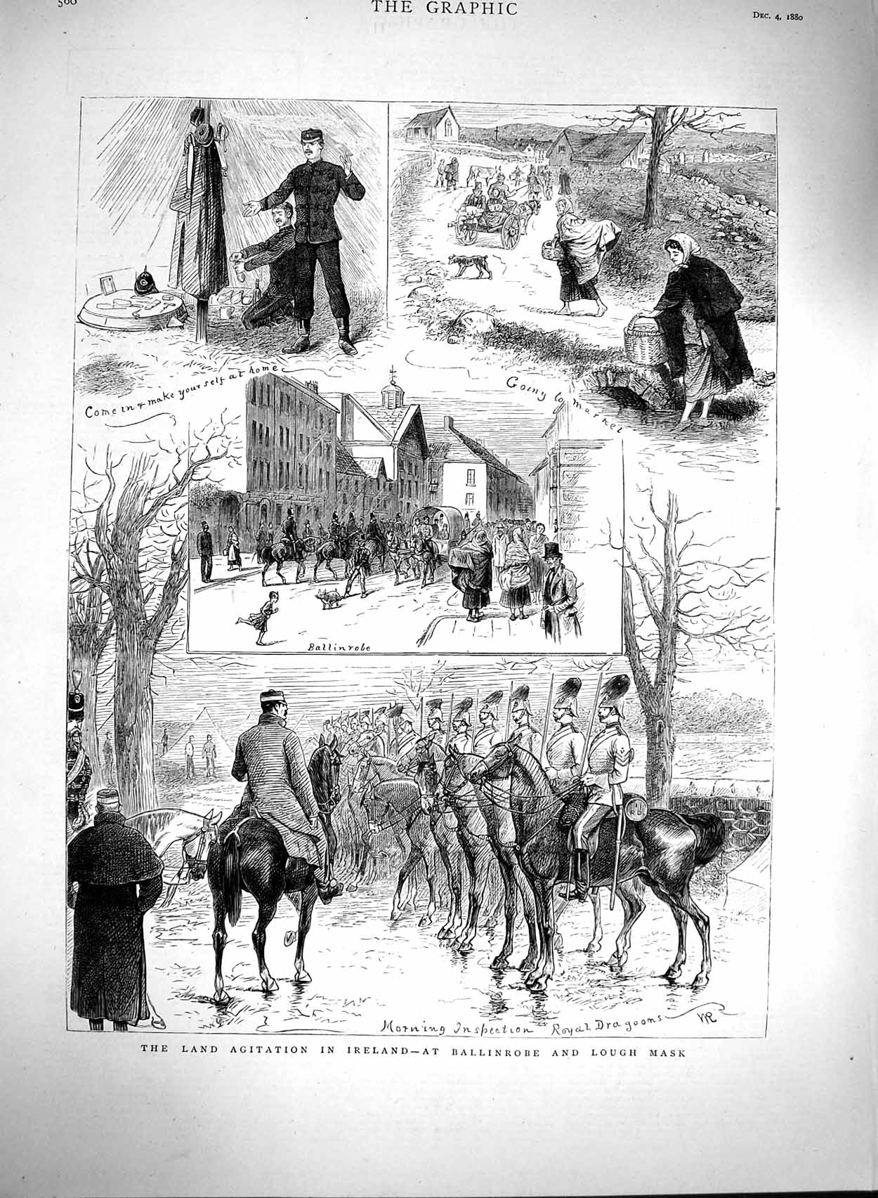 Original Old Antique Print 1880 Land Agitation Ireland Ballinrobe Lough Mas 19th