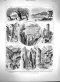 Original Old Antique Print 1880 Mentone Chapel Louis Piazza Castle Roccabruna