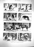Original Old Antique Print 1880 Forest Life British Columbia Snow Winter Horses