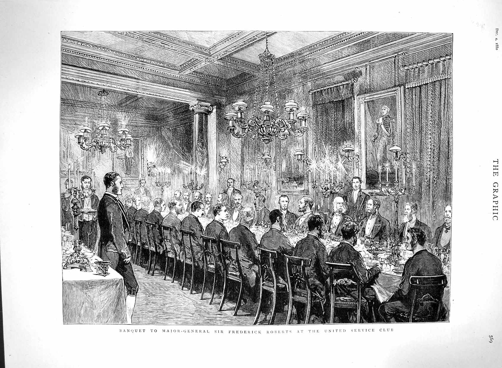 Original Old Antique Print 1880 Banquet Major-General Frederick Roberts Club
