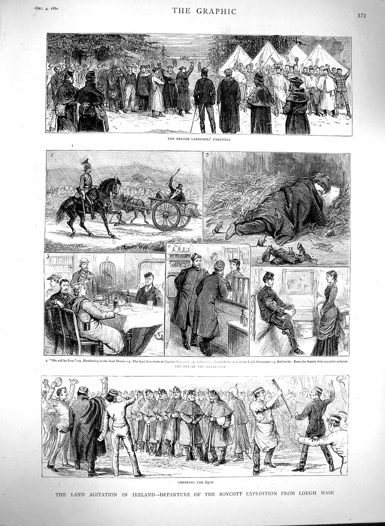 Original Old Antique Print 1880 Land Agitation Ireland Boycott Expeditio 19th