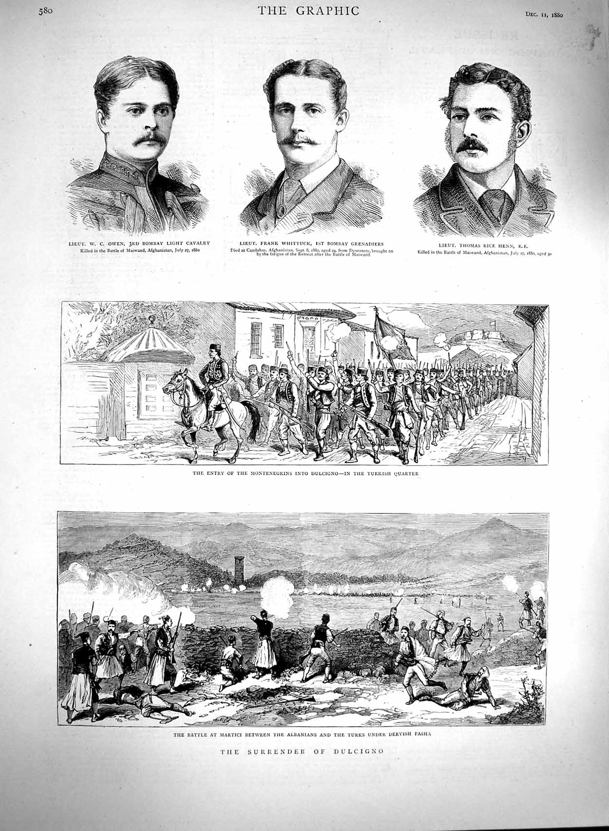 Original Old Antique Print 1880 Dulcigno War Owen Whittuck Rice Henn Siers 19th