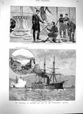 Original Old Antique Print 1880 French Ship Friedland Monarch Castel Nuovo War