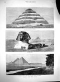 Old Antique Print 1880 Cairo Pyramid Sakkarah Sphinx Gizeh Khufu Chephren 19th