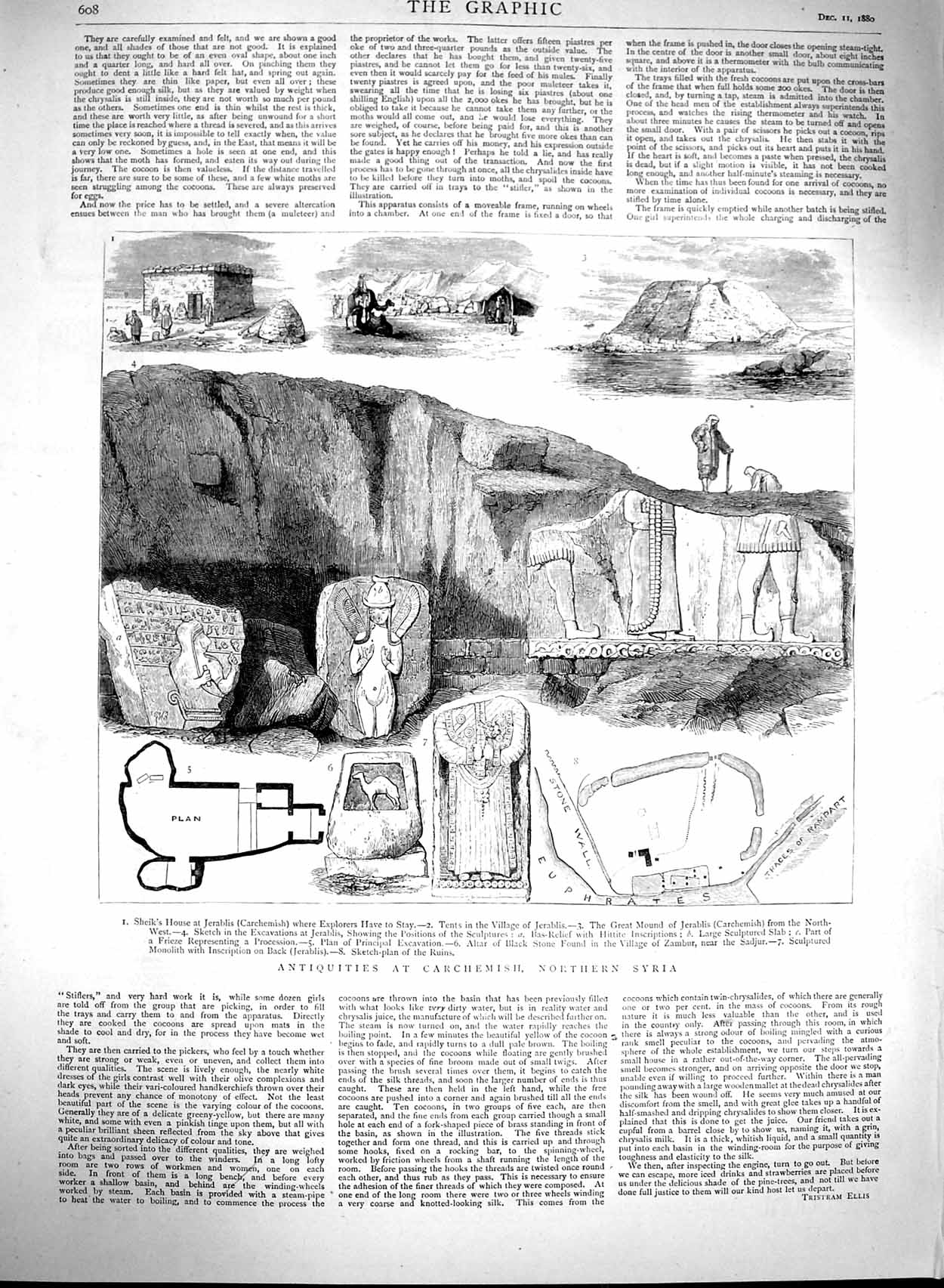 Original Old Antique Print 1880 Antiquities Carchemish Syria Jerablis Arch 19th