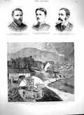 Original Old Antique Print 1880 Colliery Mining Explosion Pen-Y-Graig Heyland