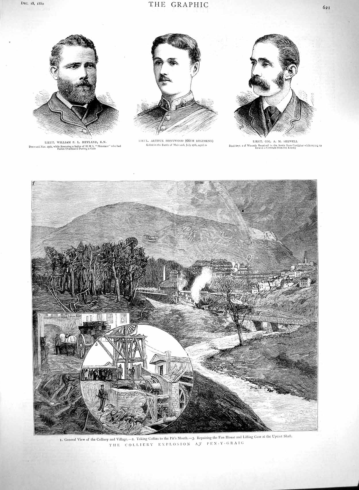 Original Old Antique Print 1880 Colliery Mining Explosion Pen-Y-Graig Heyland
