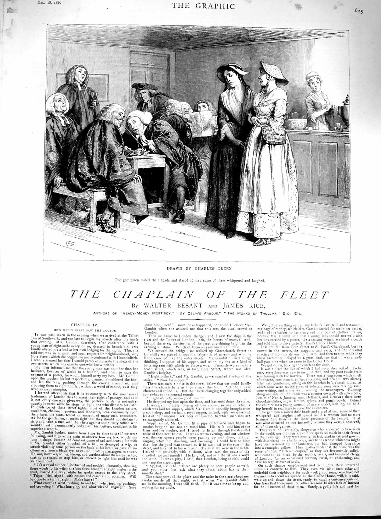 Antique Print Ref.300 1880 Illustration Story Chaplain Fleet Charles Green