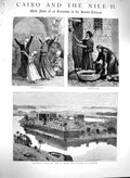 Original Old Antique Print 1880 Cairo Philae Island Biggeh Dervishes Founta 19th