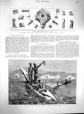 Original Old Antique Print 1880 Africa Fishing Canoes Verde Archaeology 19th
