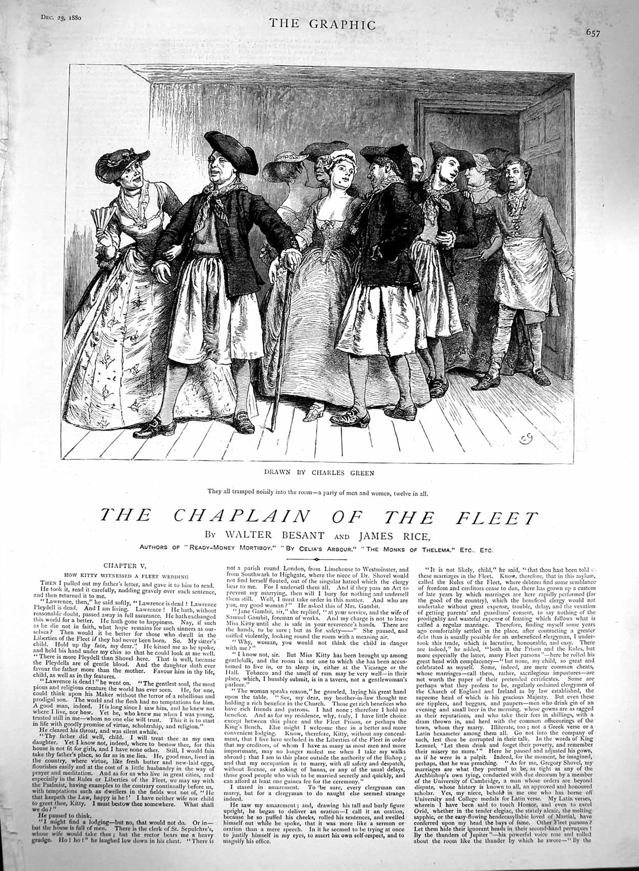 Antique Print Ref.301 1880 Illustration Chaplain Fleet Charles Green Besant