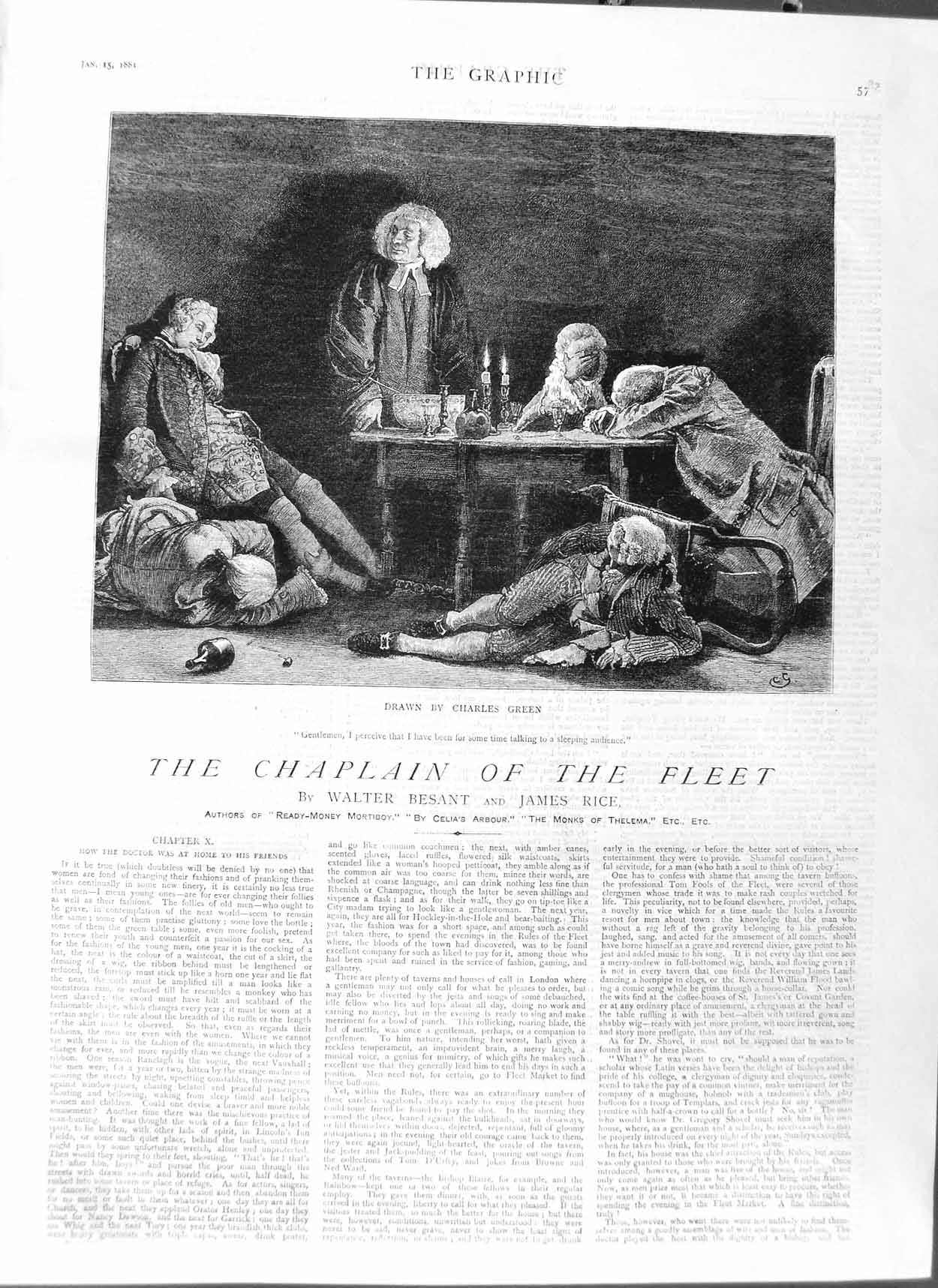 Original Old Antique Print 1881 Illustration Story Chaplain Fleet Men Sleeping