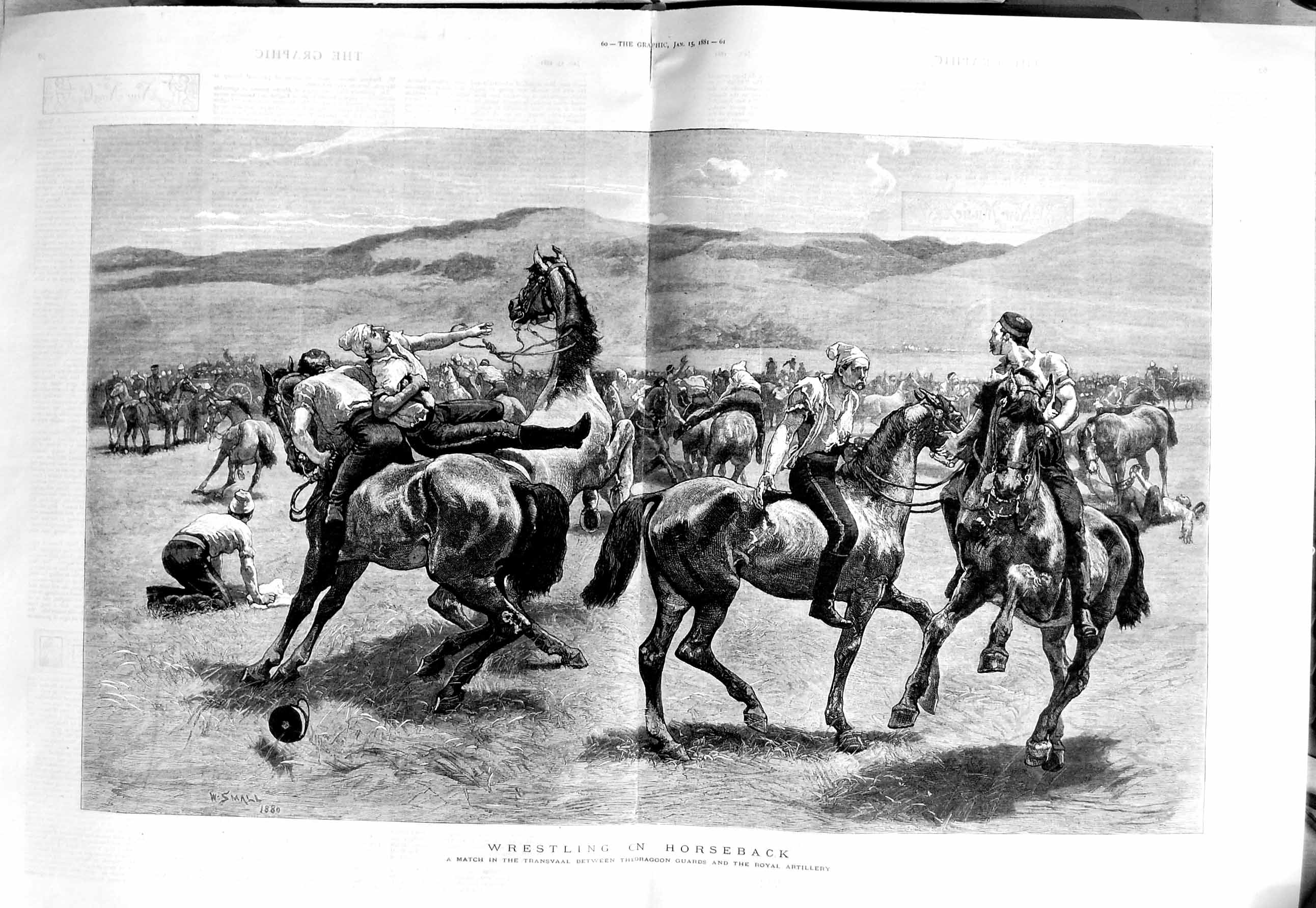 Old Antique Print 1881 Transvaal Horse Wrestling Draggon Royal Artillery 0 19th
