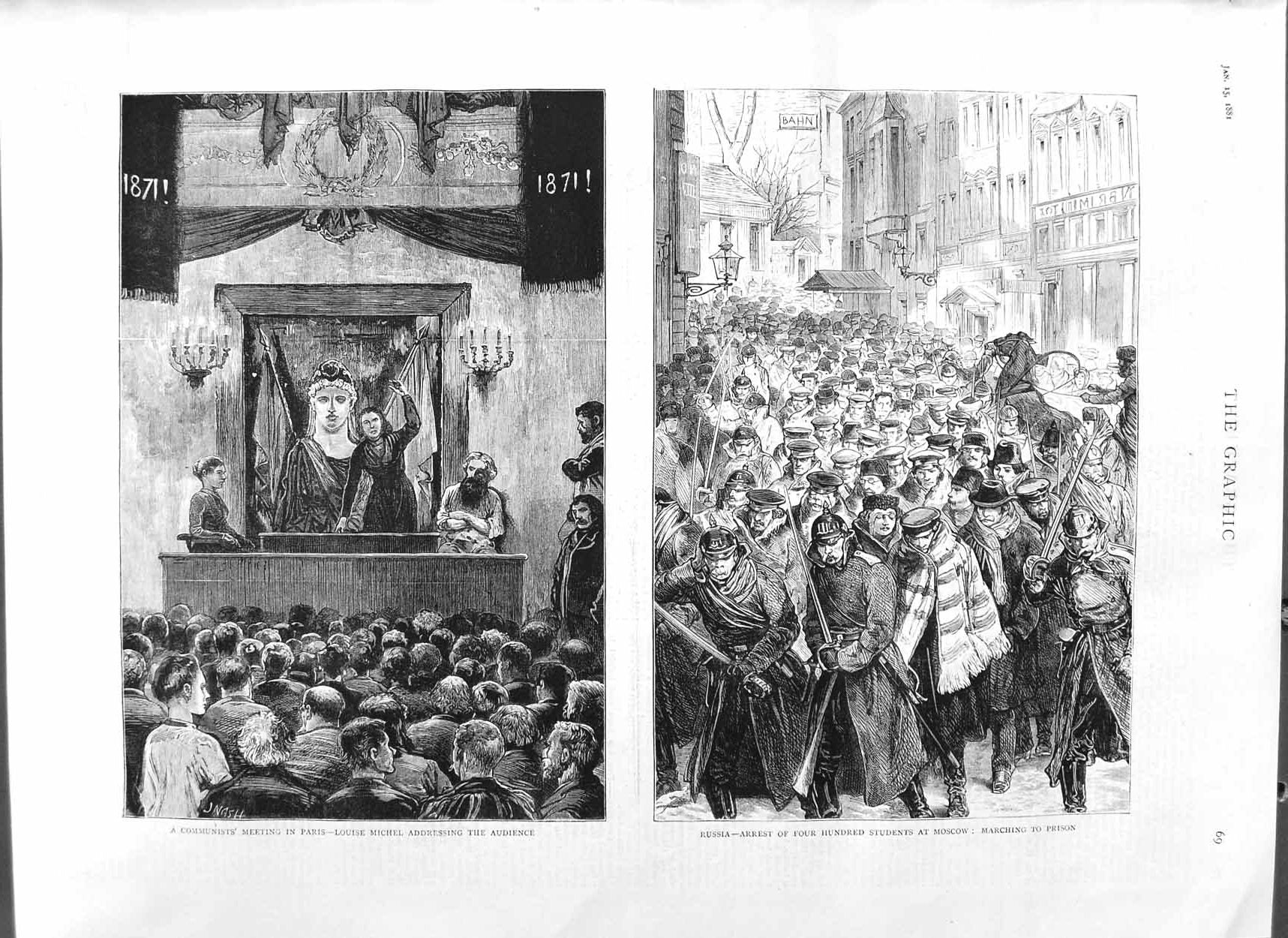 Original Old Antique Print 1881 Paris Louise Michel Communist Russia Victorian
