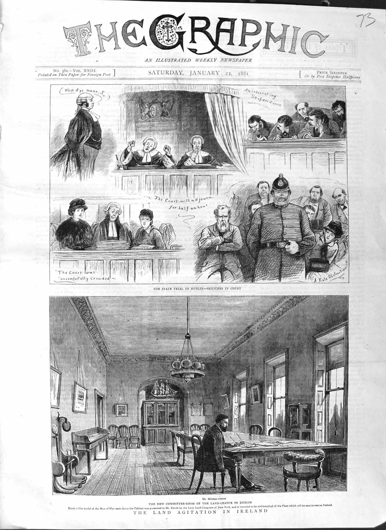 Original Old Antique Print 1881 Court Dublin Land Agitation Ireland Michael 19th