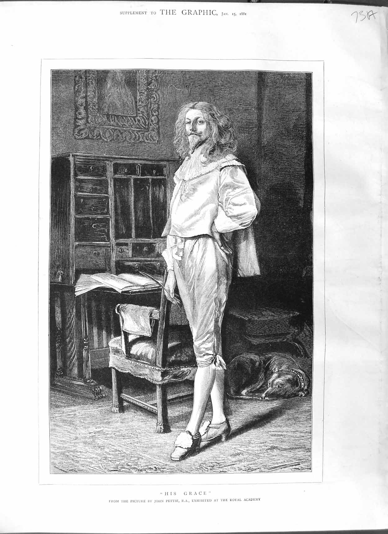 Old Antique Print 1881 John Pettie Art Portrait His Grace Man Book Chair 0 19th