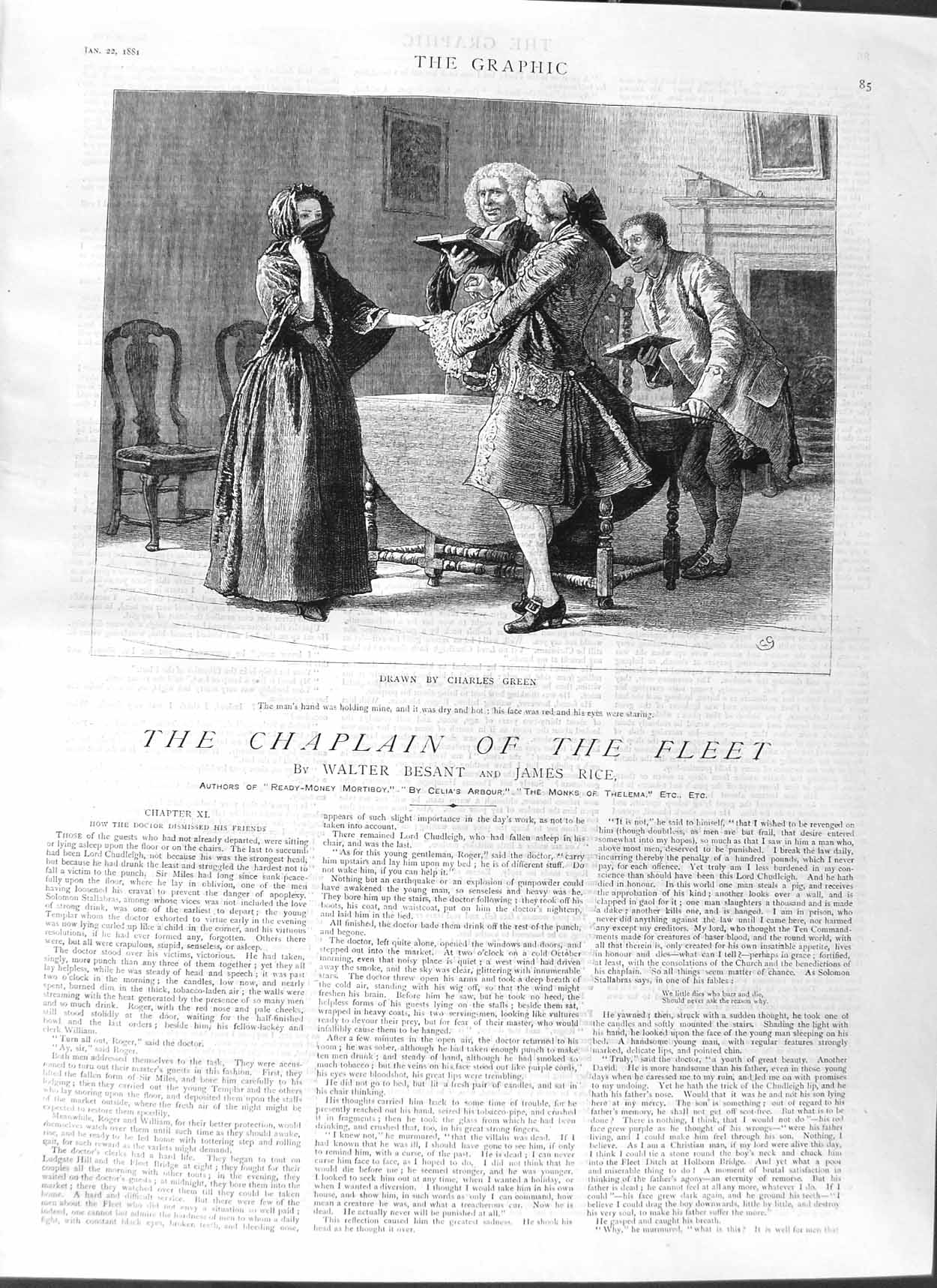 Old Antique Print 1881 Illustration Story Chaplain Fleet Lady Men Books 19th