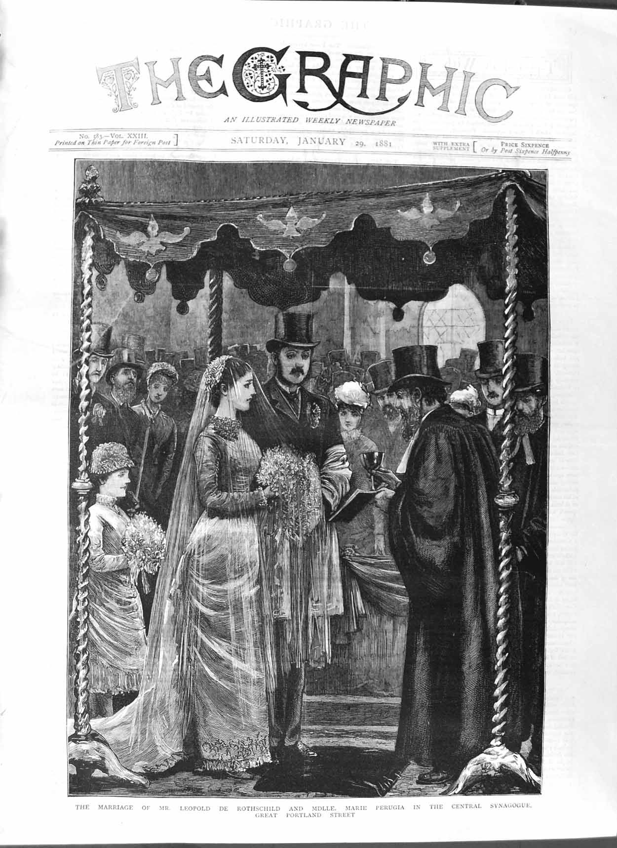 Original Old Antique Print 1881 Marriage LeopRothschild Perugia Sy Victorian
