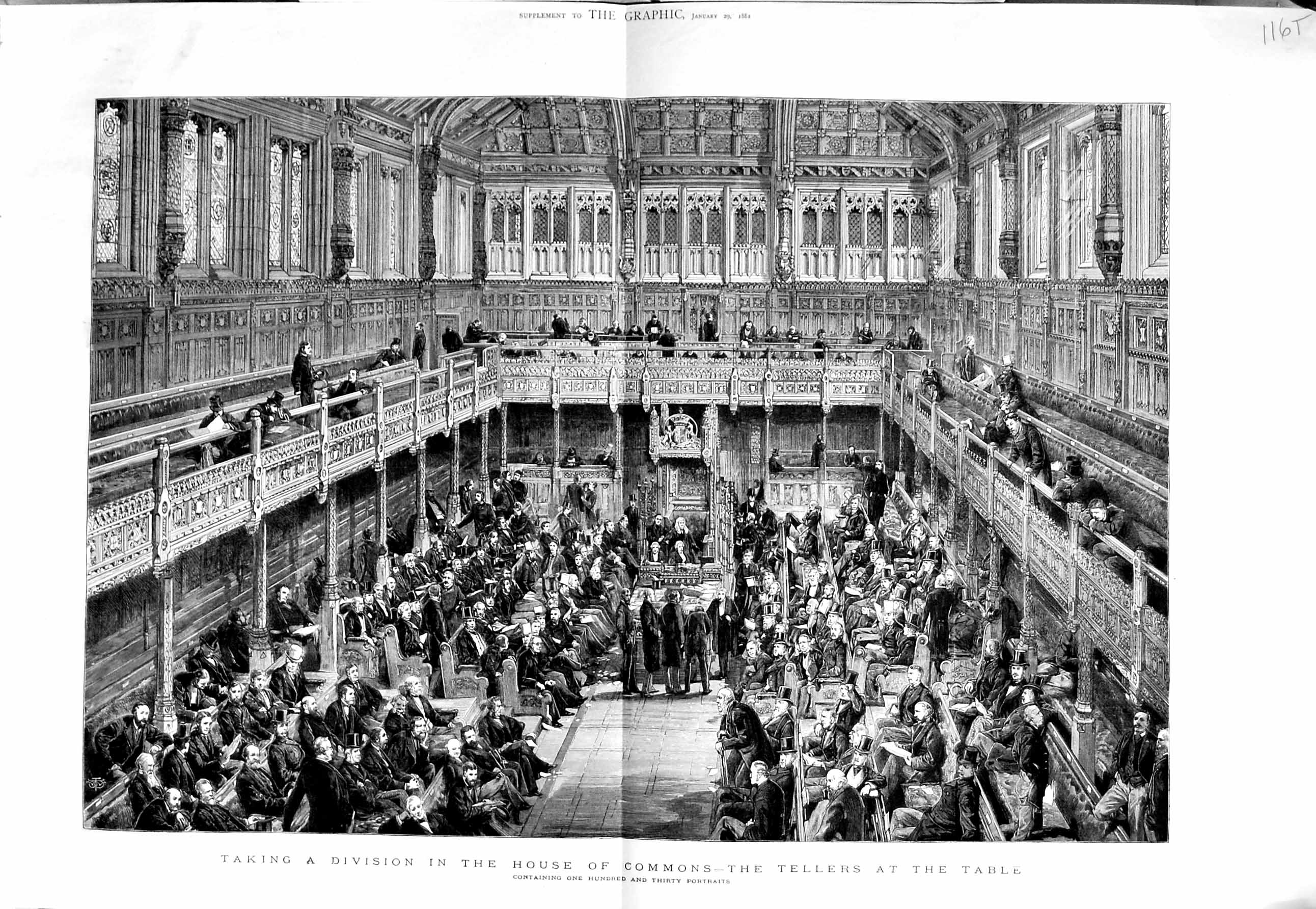 Original Old Antique Print 1881 House Commons Parliament Men Fine Art Victorian
