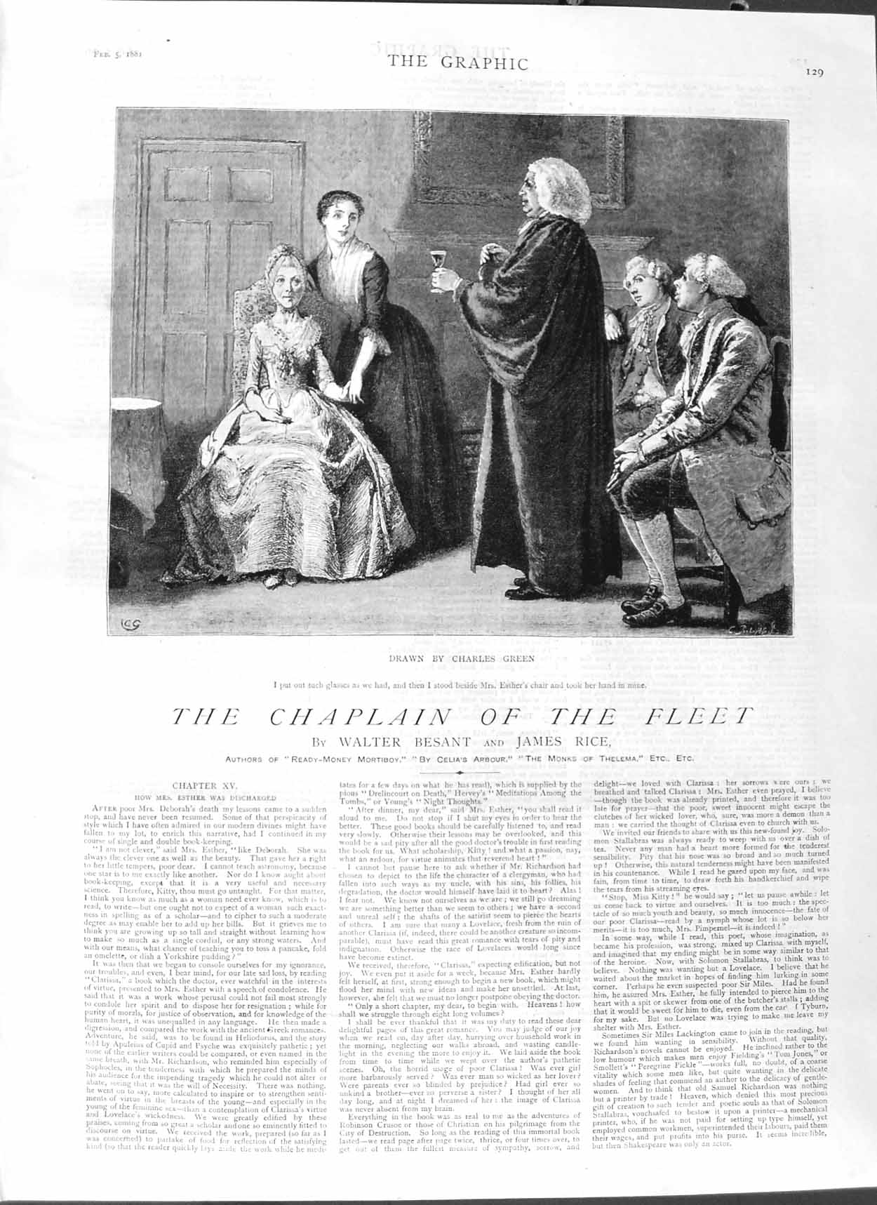 Old Antique Print 1881 Illustration Story Chaplain Fleet Esther Men Lady 19th