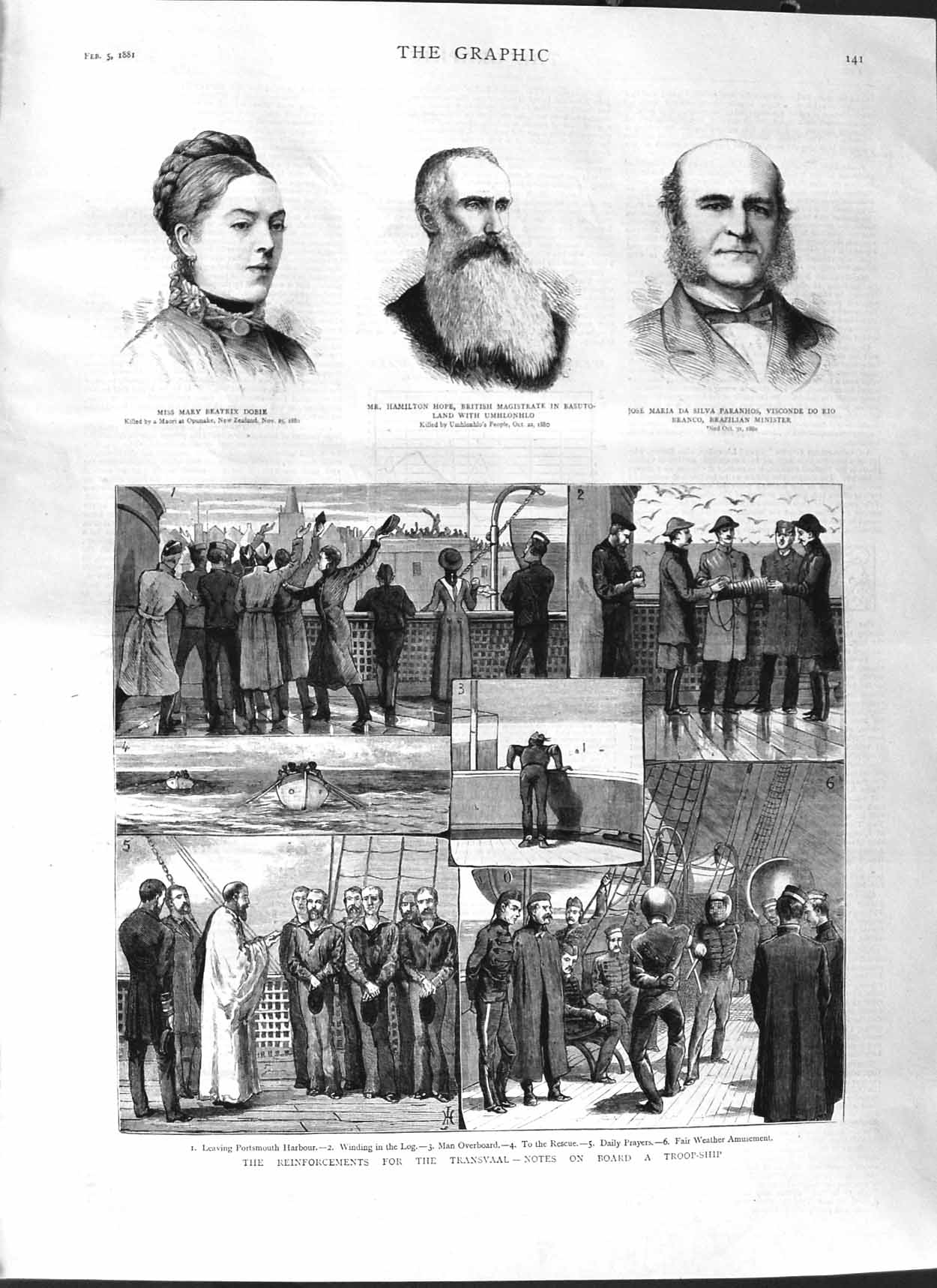 Old Antique Print 1881 Transvaal War Ship Dobie Hope Jose Paranhos Branco 19th