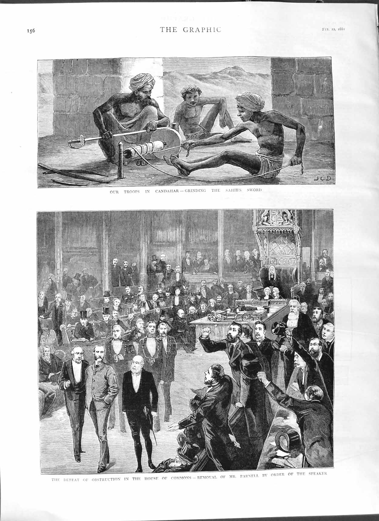 Original Old Antique Print 1881 Candahar Siers Sahib Sword Commons Parnell 19th
