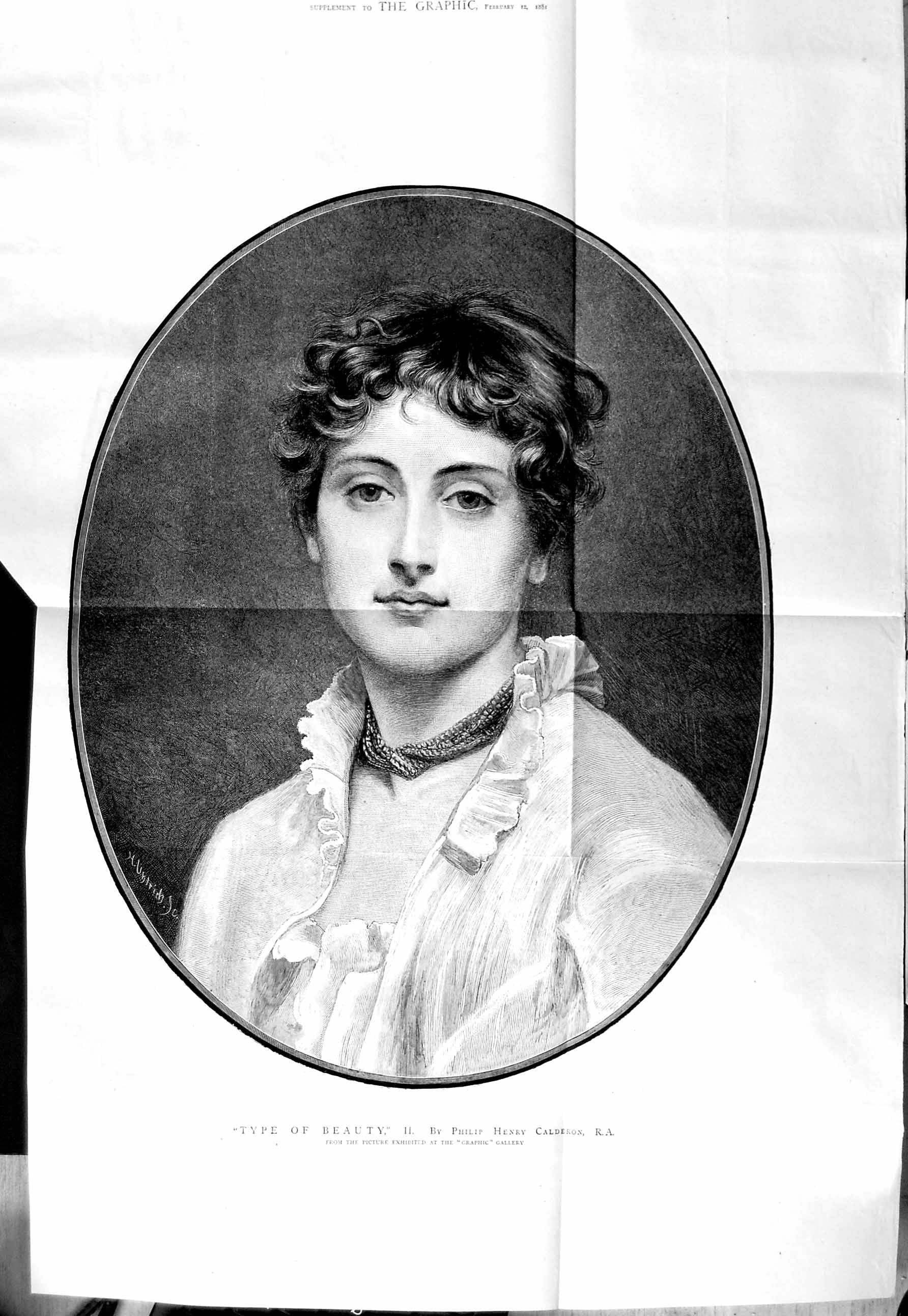 Original Old Antique Print 1881 Portrait Beautiful Lady Philip Calderon 19th