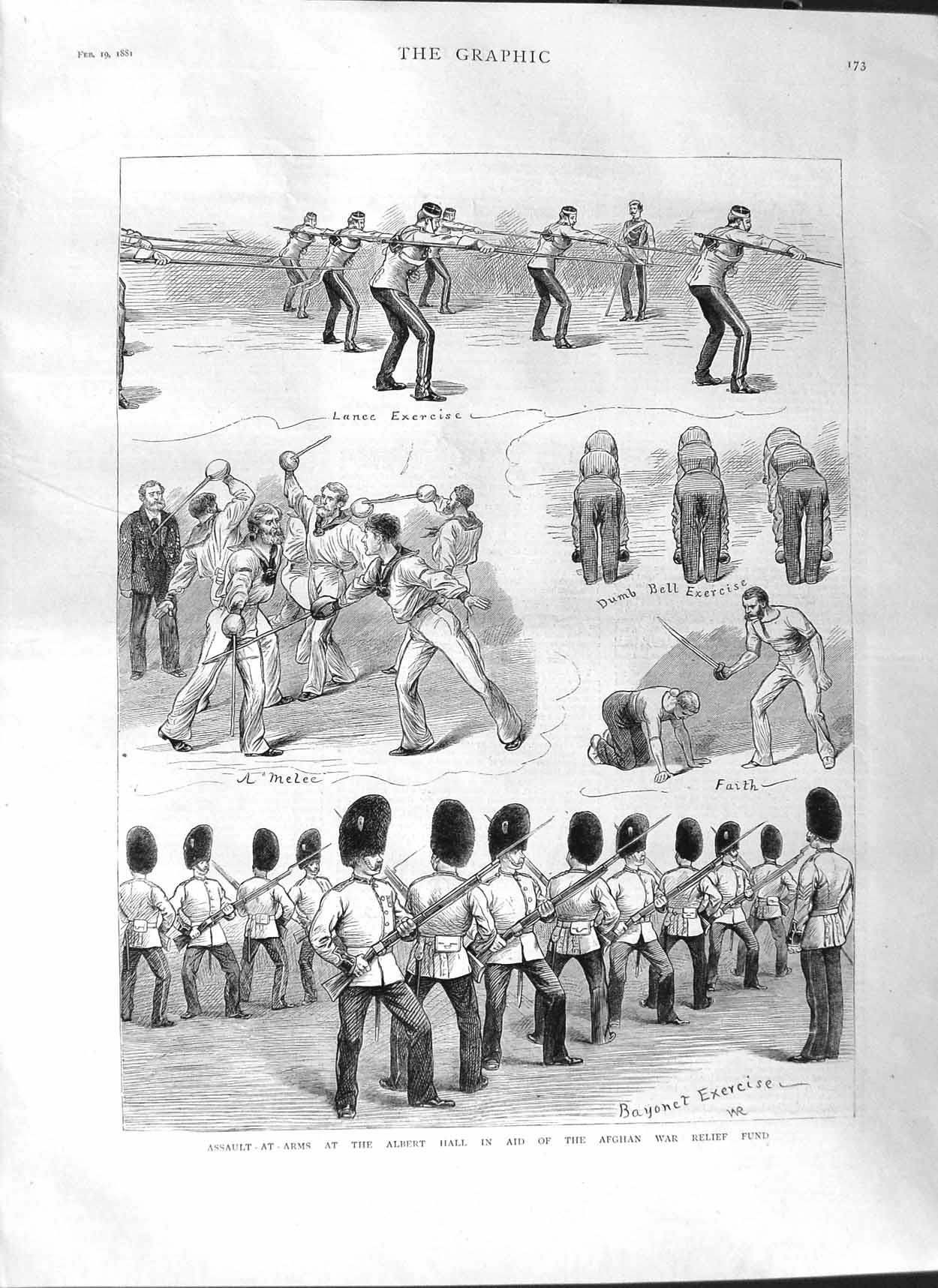 Original Old Antique Print 1881 Assault Arms Albert Hall Afghan War Relief Sier